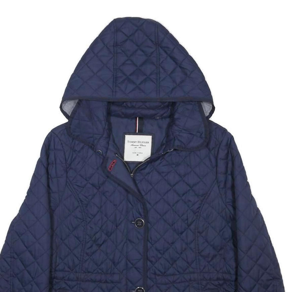 TOMMY HILFIGER Womens Navy Quilted Jacket XL Polyester Zip Hooded Classic