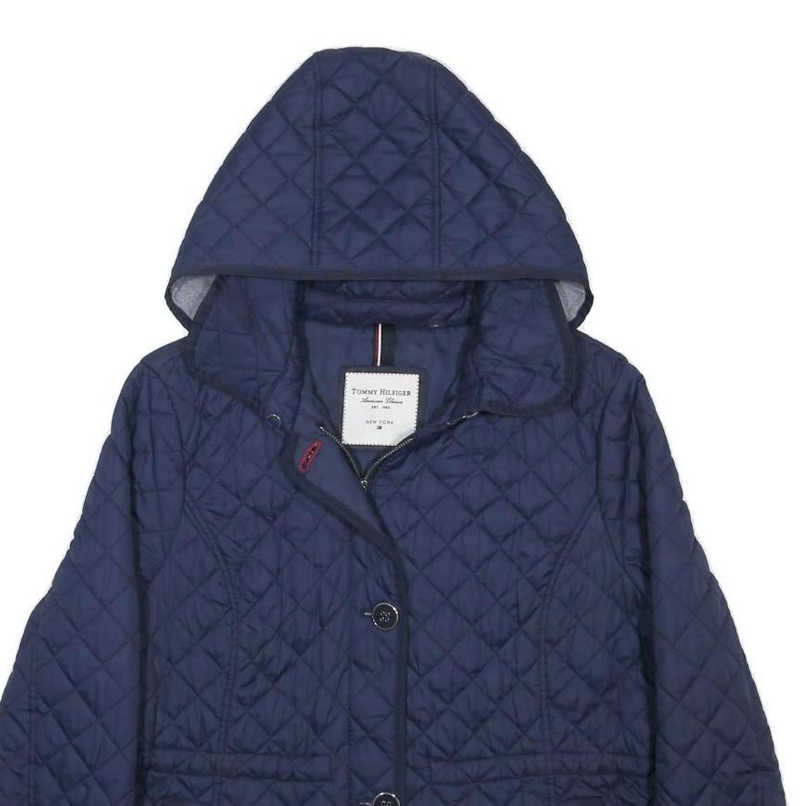 TOMMY HILFIGER Womens Navy Quilted Jacket XL Polyester Zip Hooded Classic