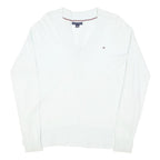 TOMMY HILFIGER Womens White Plain V-Neck Basic Knit Jumper XXS Classic Cotton