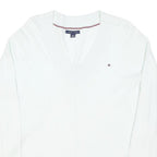 TOMMY HILFIGER Womens White Plain V-Neck Basic Knit Jumper XXS Classic Cotton