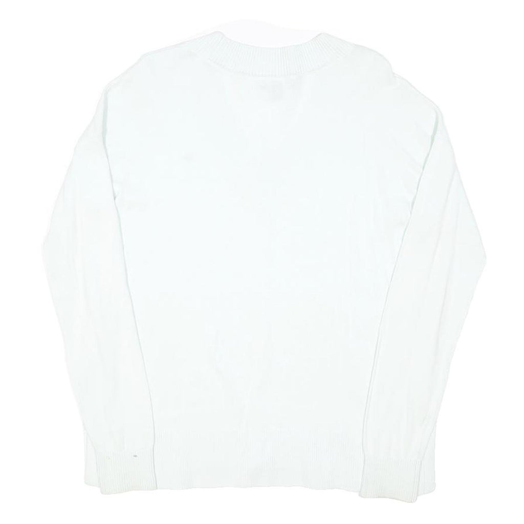 TOMMY HILFIGER Womens White Plain V-Neck Basic Knit Jumper XXS Classic Cotton