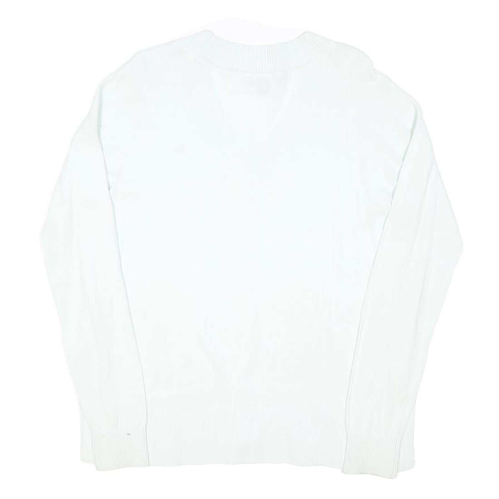 TOMMY HILFIGER Womens White Plain V-Neck Basic Knit Jumper XXS Classic Cotton