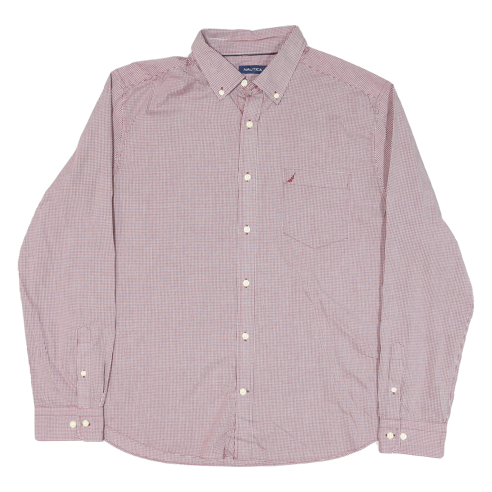 NAUTICA Mens Red & White Check Button Down Shirt XL Casual Cotton Blend