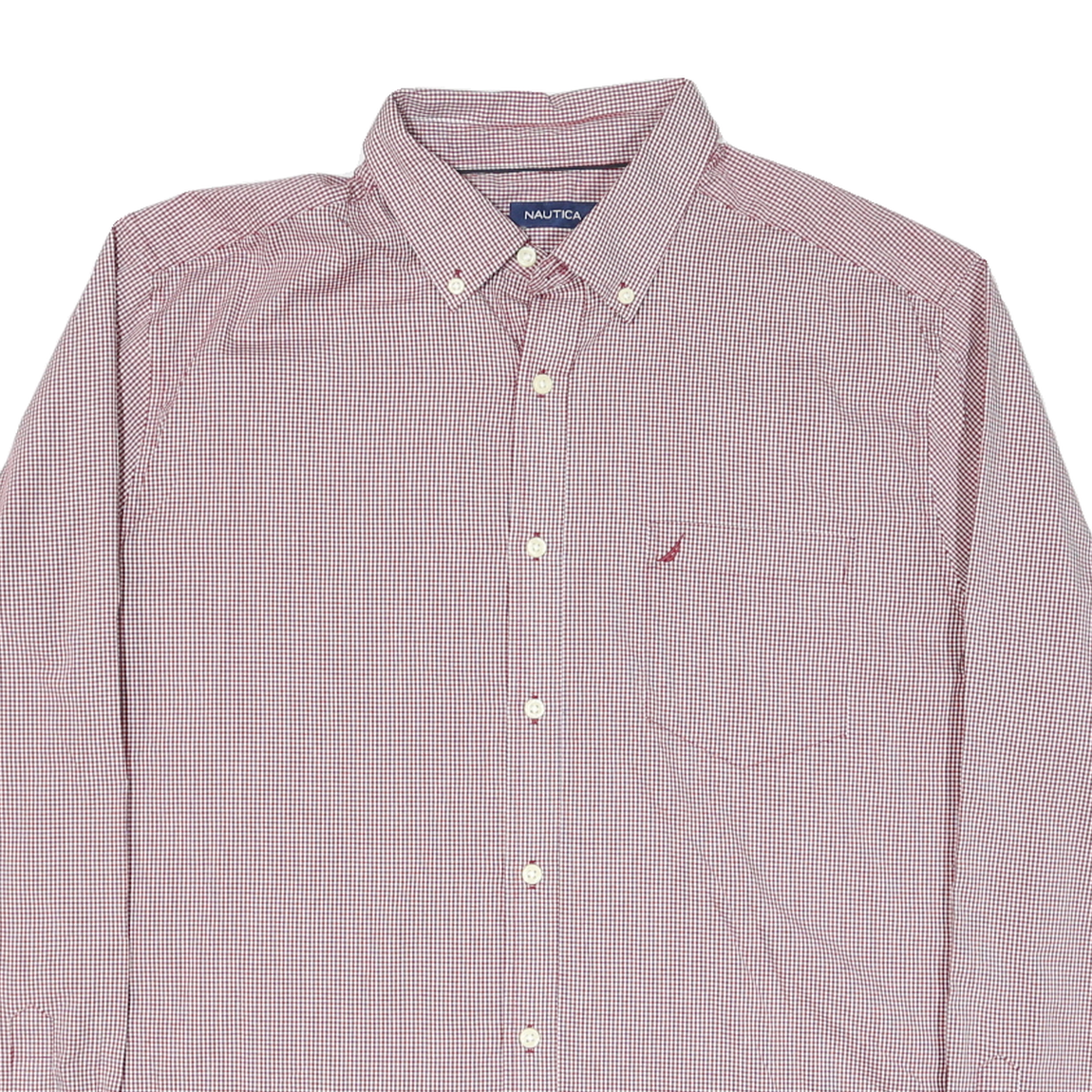 NAUTICA Mens Red & White Check Button Down Shirt XL Casual Cotton Blend