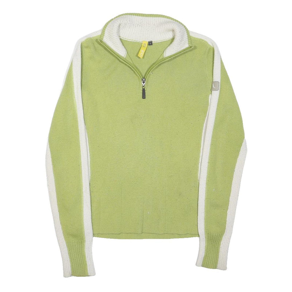 LOLE Womens Green & Cream Plain Pullover Crew Neck Basic Knit S Cotton Blend