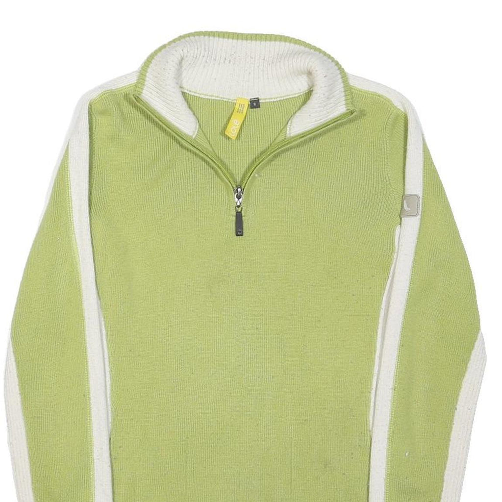 LOLE Womens Green & Cream Plain Pullover Crew Neck Basic Knit S Cotton Blend