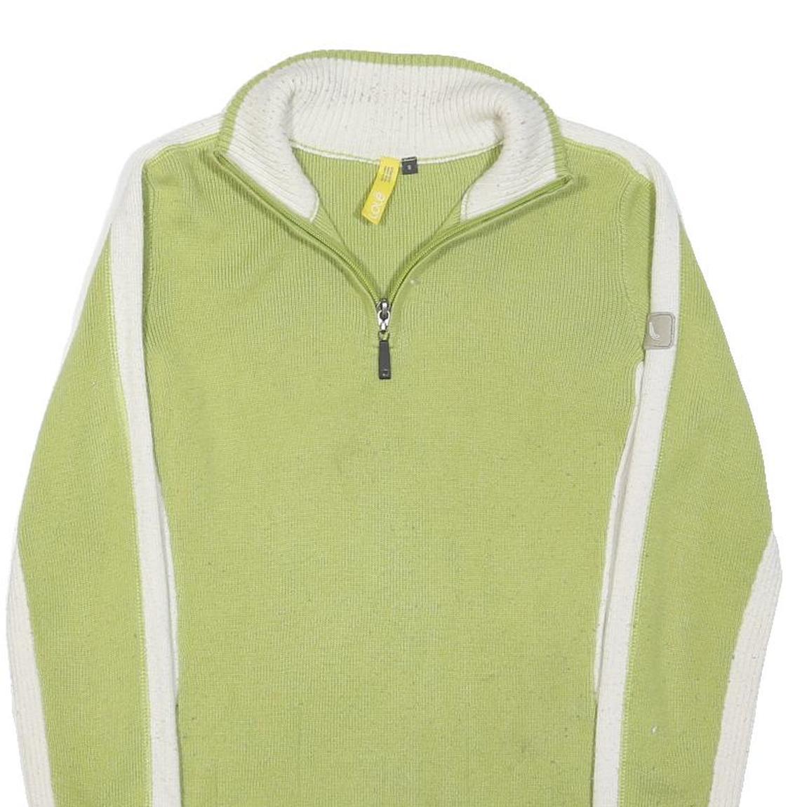 LOLE Womens Green & Cream Plain Pullover Crew Neck Basic Knit S Cotton Blend