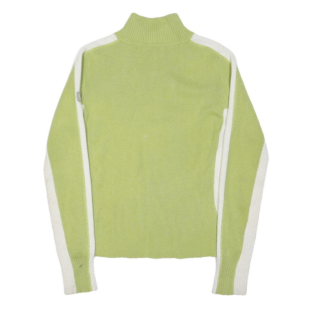 LOLE Womens Green & Cream Plain Pullover Crew Neck Basic Knit S Cotton Blend