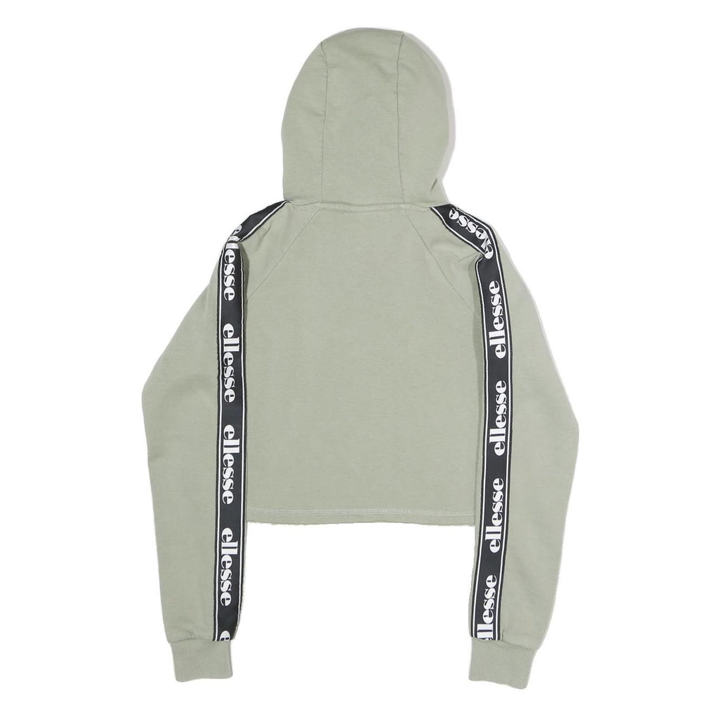 ELLESSE Womens Sage Green Logo Tape Sleeve Cropped Hoodie UK 6 Casual Sweatshirt