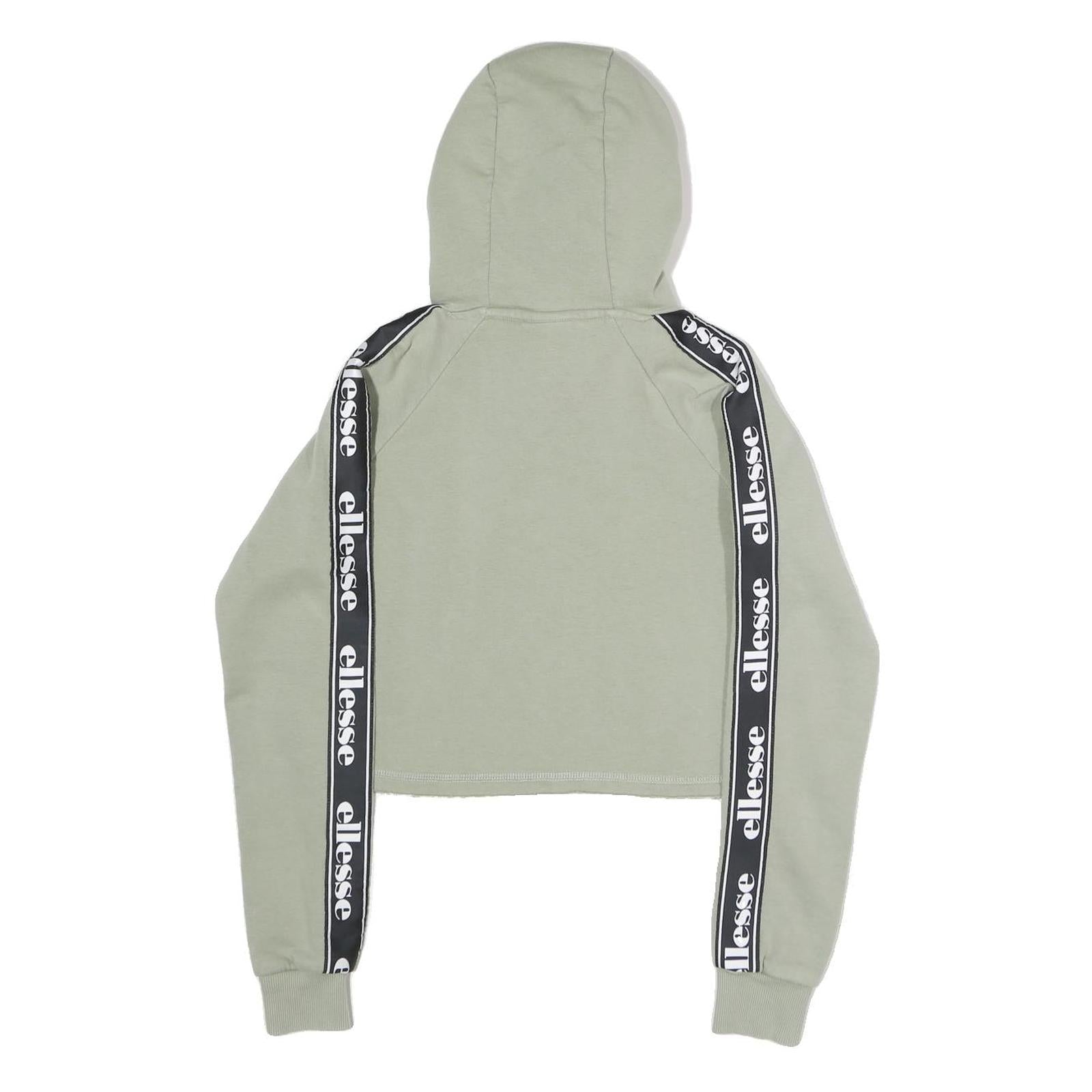 ELLESSE Womens Sage Green Logo Tape Sleeve Cropped Hoodie UK 6 Casual Sweatshirt