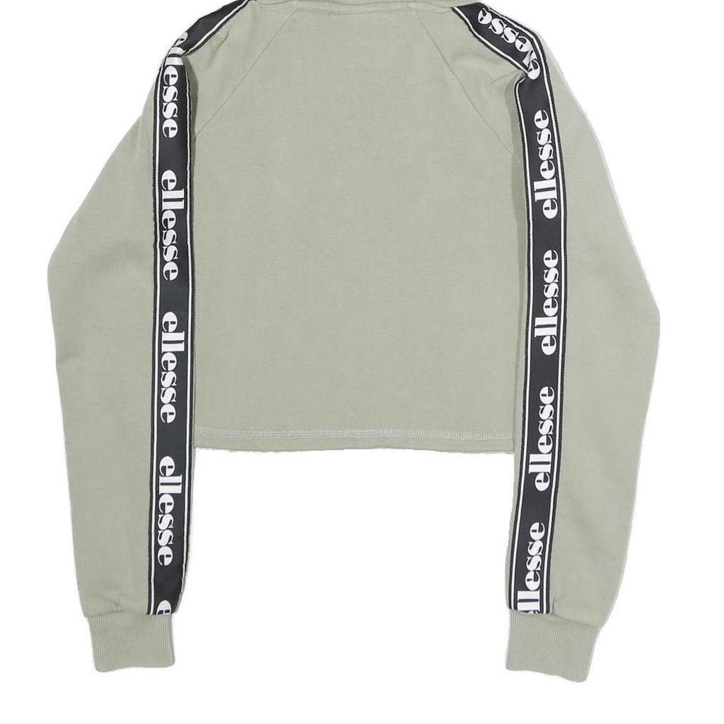 ELLESSE Womens Sage Green Logo Tape Sleeve Cropped Hoodie UK 6 Casual Sweatshirt