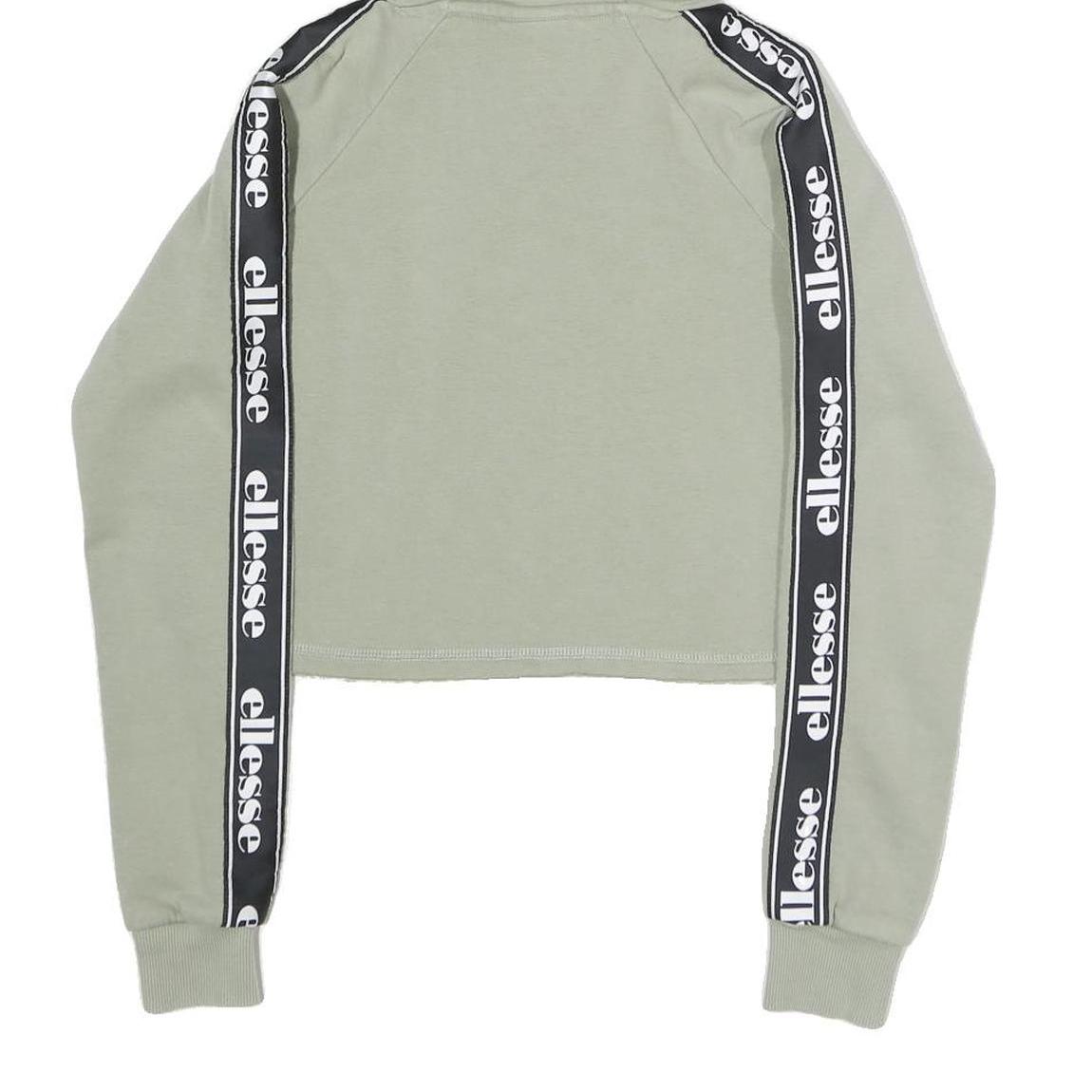 ELLESSE Womens Sage Green Logo Tape Sleeve Cropped Hoodie UK 6 Casual Sweatshirt