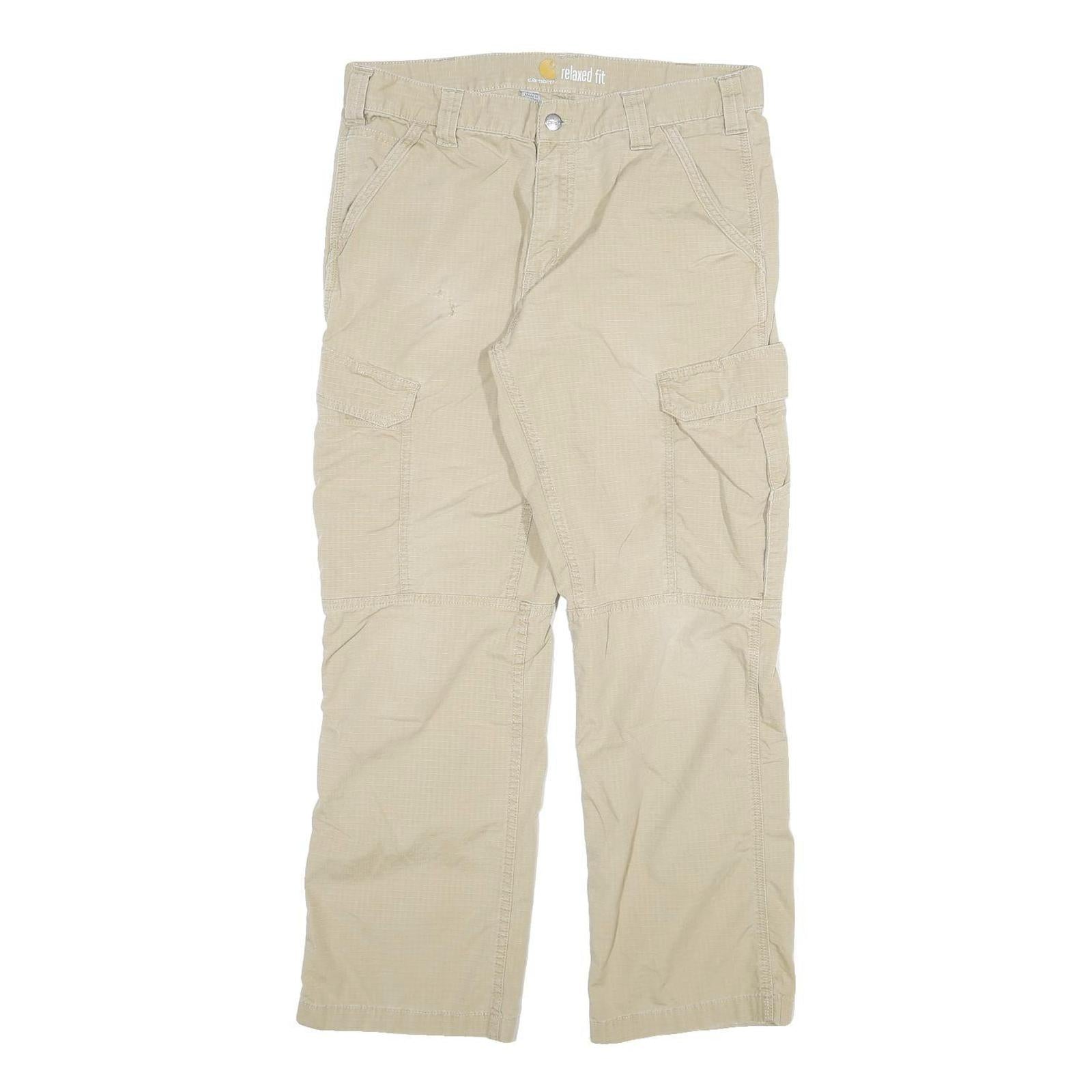 CARHARTT Mens Beige Relaxed Fit Cargo Trousers W34 L30 Cotton Blend Zip
