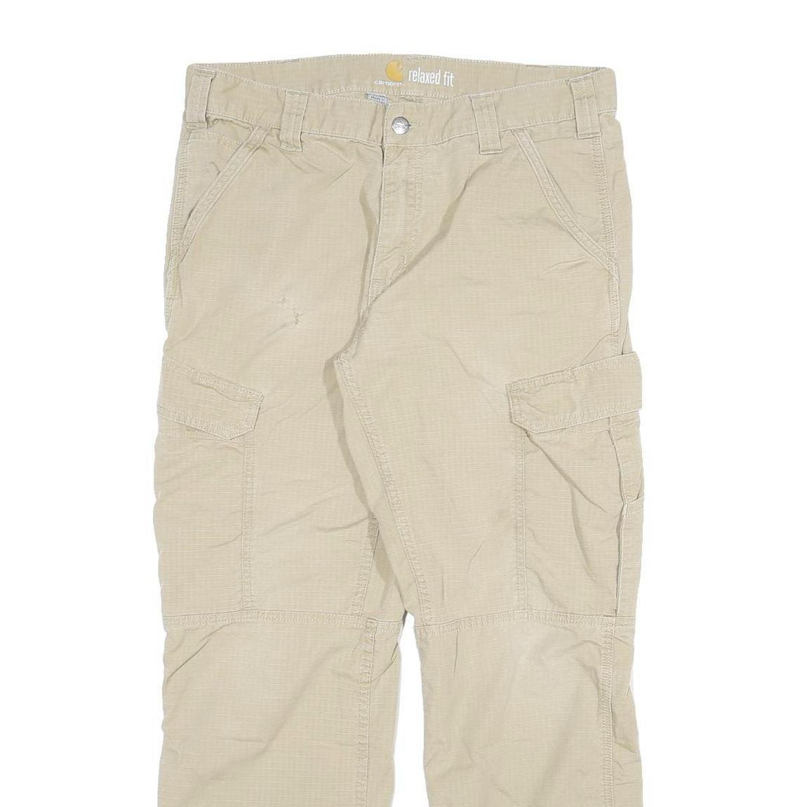 CARHARTT Mens Beige Relaxed Fit Cargo Trousers W34 L30 Cotton Blend Zip