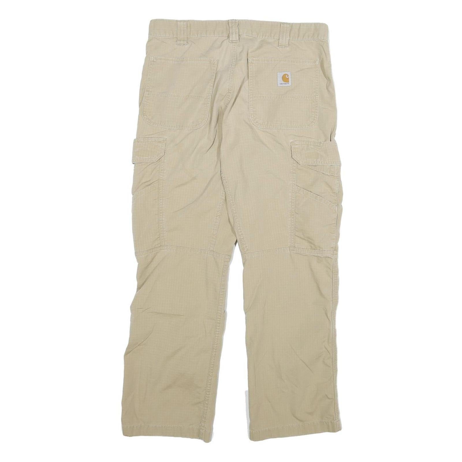 CARHARTT Mens Beige Relaxed Fit Cargo Trousers W34 L30 Cotton Blend Zip