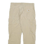 CARHARTT Mens Beige Relaxed Fit Cargo Trousers W34 L30 Cotton Blend Zip