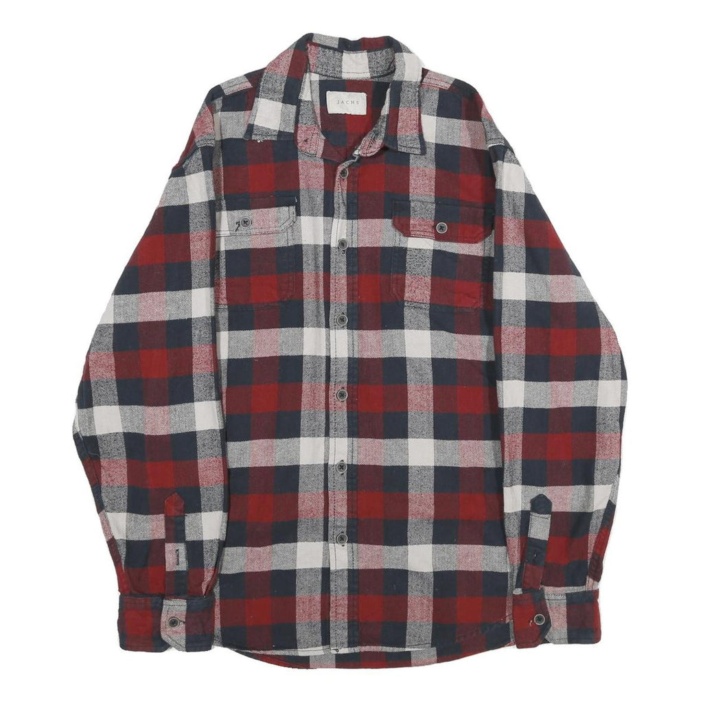 JACHS Mens Red & Blue Checked Cotton Shirt M Casual Button-Up Long Sleeve