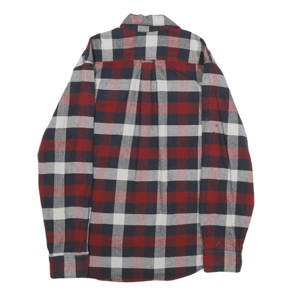 JACHS Mens Red & Blue Checked Cotton Shirt M Casual Button-Up Long Sleeve