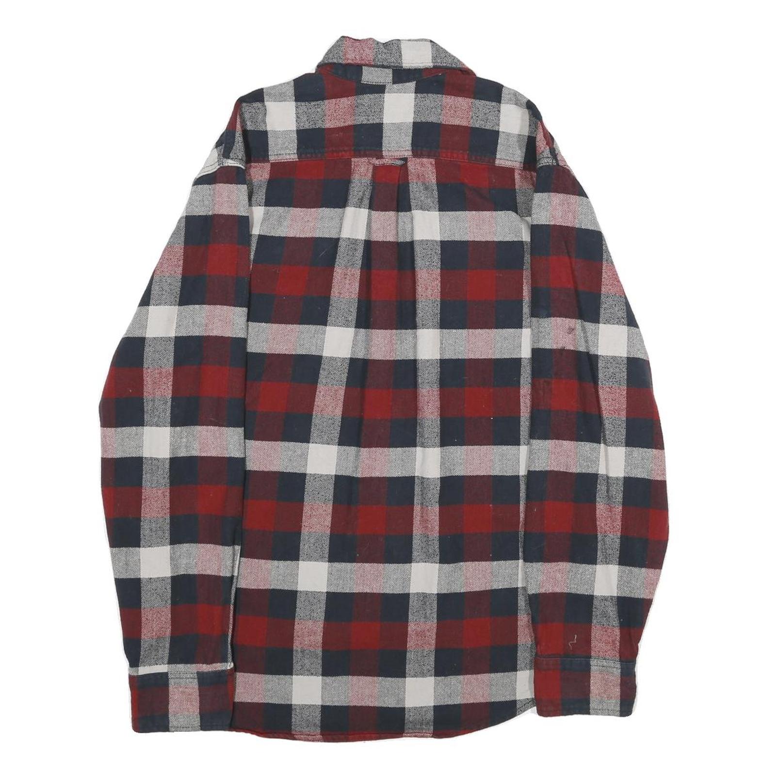 JACHS Mens Red & Blue Checked Cotton Shirt M Casual Button-Up Long Sleeve