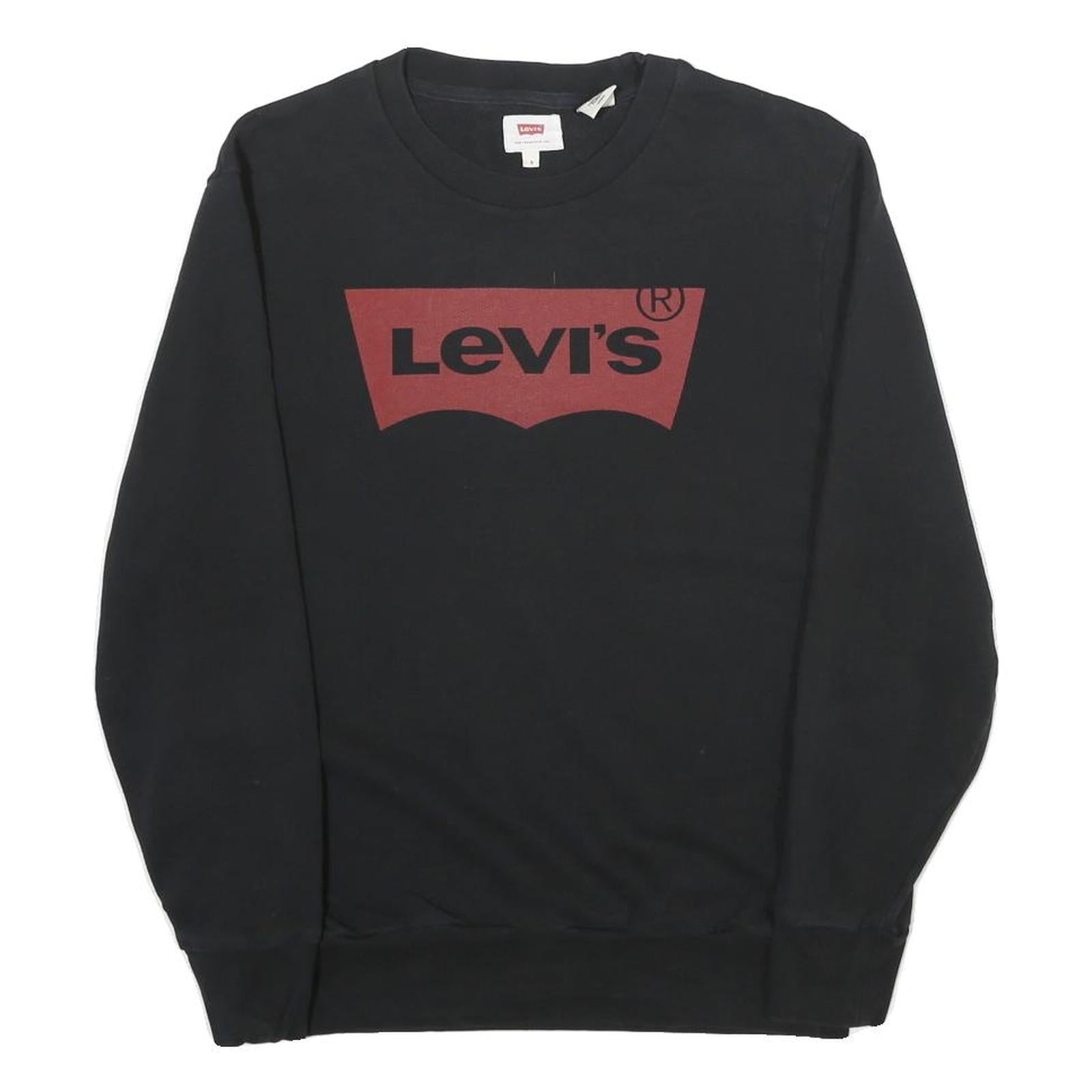 LEVI'S Mens Black Cotton Sweatshirt S Crew Neck Logo Print Casual