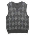 IRREVERENT Mens Grey & Charcoal Patterned Cotton Blend Jumper V-Neck XL Argyle