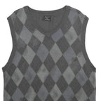IRREVERENT Mens Grey & Charcoal Patterned Cotton Blend Jumper V-Neck XL Argyle
