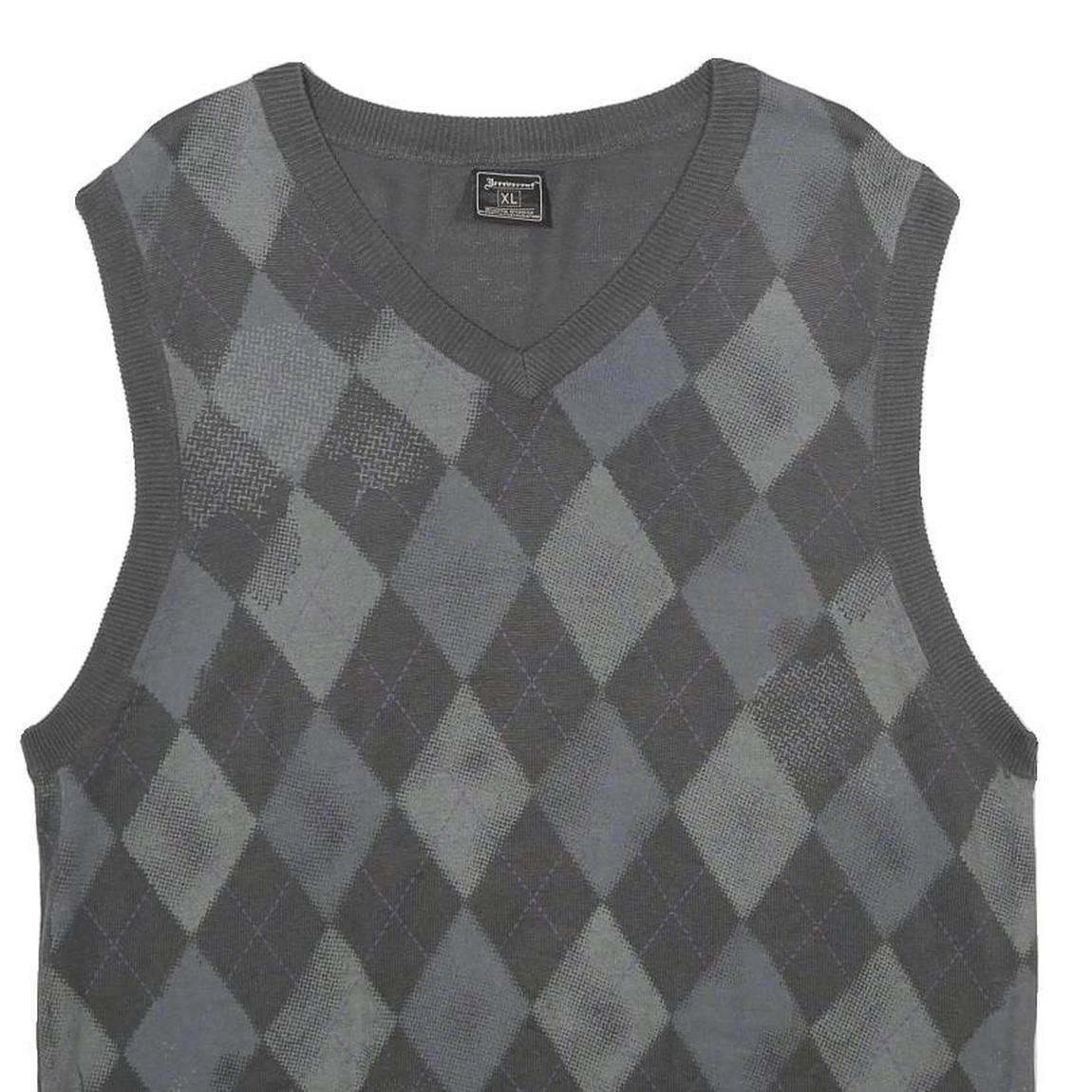 IRREVERENT Mens Grey & Charcoal Patterned Cotton Blend Jumper V-Neck XL Argyle