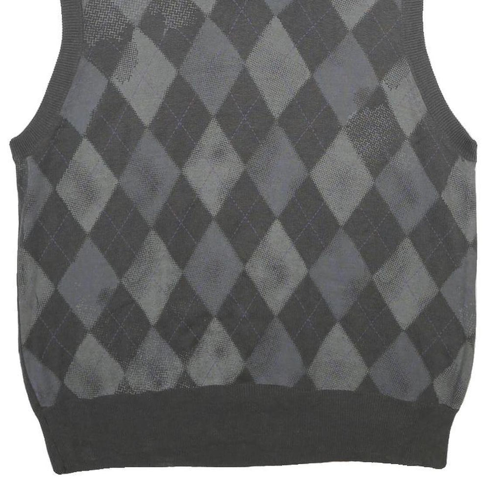 IRREVERENT Mens Grey & Charcoal Patterned Cotton Blend Jumper V-Neck XL Argyle
