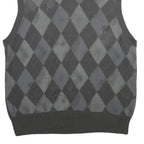 IRREVERENT Mens Grey & Charcoal Patterned Cotton Blend Jumper V-Neck XL Argyle