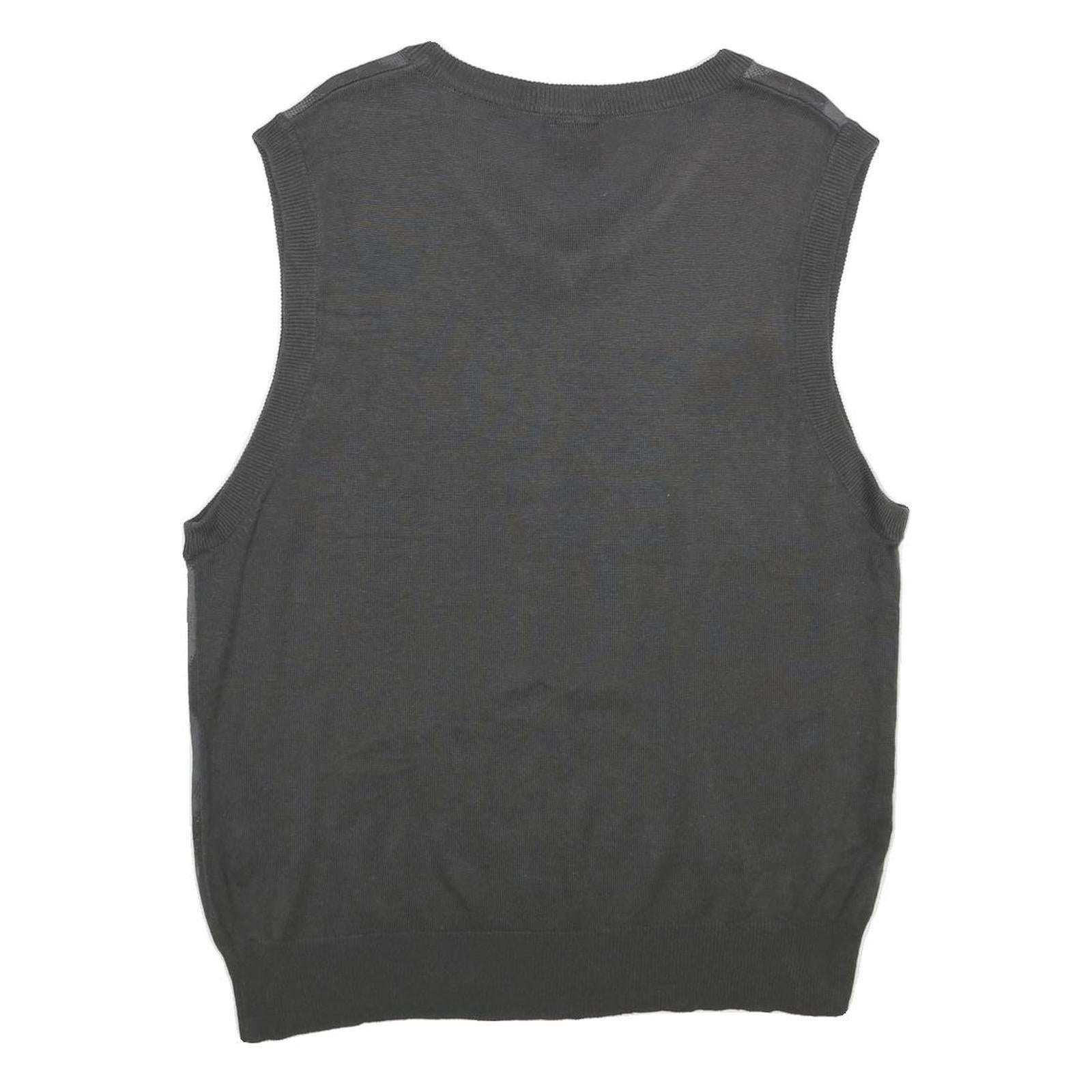 IRREVERENT Mens Grey & Charcoal Patterned Cotton Blend Jumper V-Neck XL Argyle