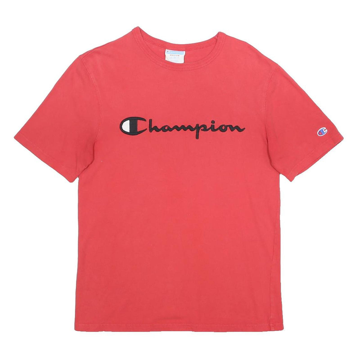 CHAMPION Mens Red Graphic T-Shirt M Short Sleeve Crew Neck Classic Cotton Logo