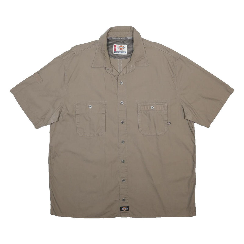DICKIES Mens Beige Work Shirt 2XL Short Sleeve Button Front Workwear Uniform
