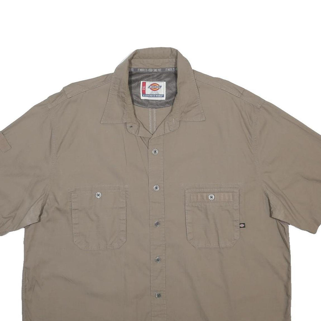 DICKIES Mens Beige Work Shirt 2XL Short Sleeve Button Front Workwear Uniform