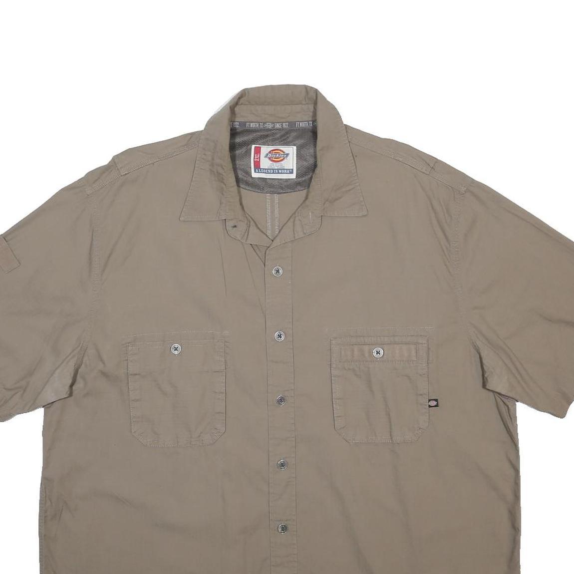 DICKIES Mens Beige Work Shirt 2XL Short Sleeve Button Front Workwear Uniform