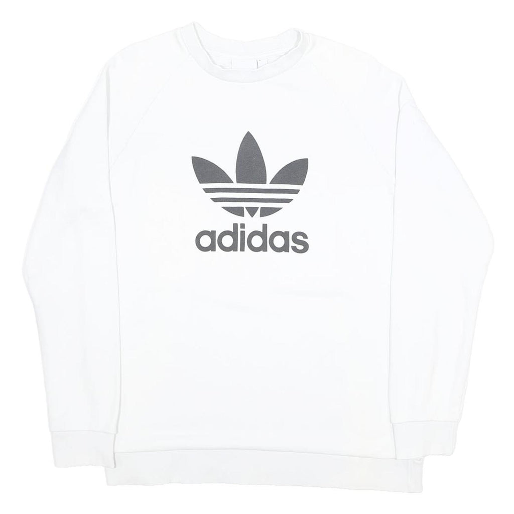 ADIDAS Mens White Crew Neck Sweatshirt M Logo Print Pullover Cotton Blend