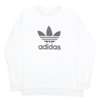 ADIDAS Mens White Crew Neck Sweatshirt M Logo Print Pullover Cotton Blend