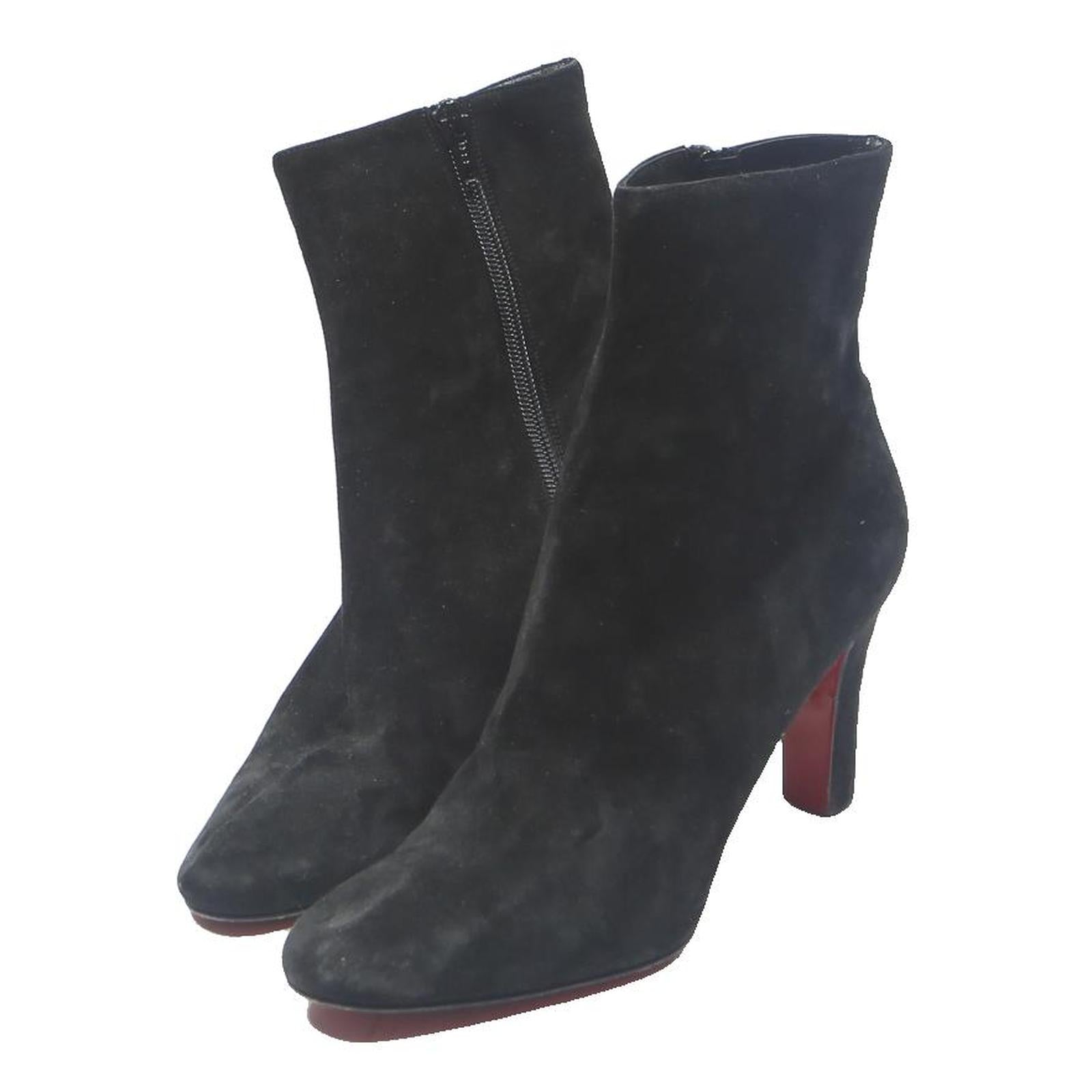 CHRISTIAN LOUBOUTIN Womens Black Suede Ankle Boots UK 4 Elegant Stylish Comfort