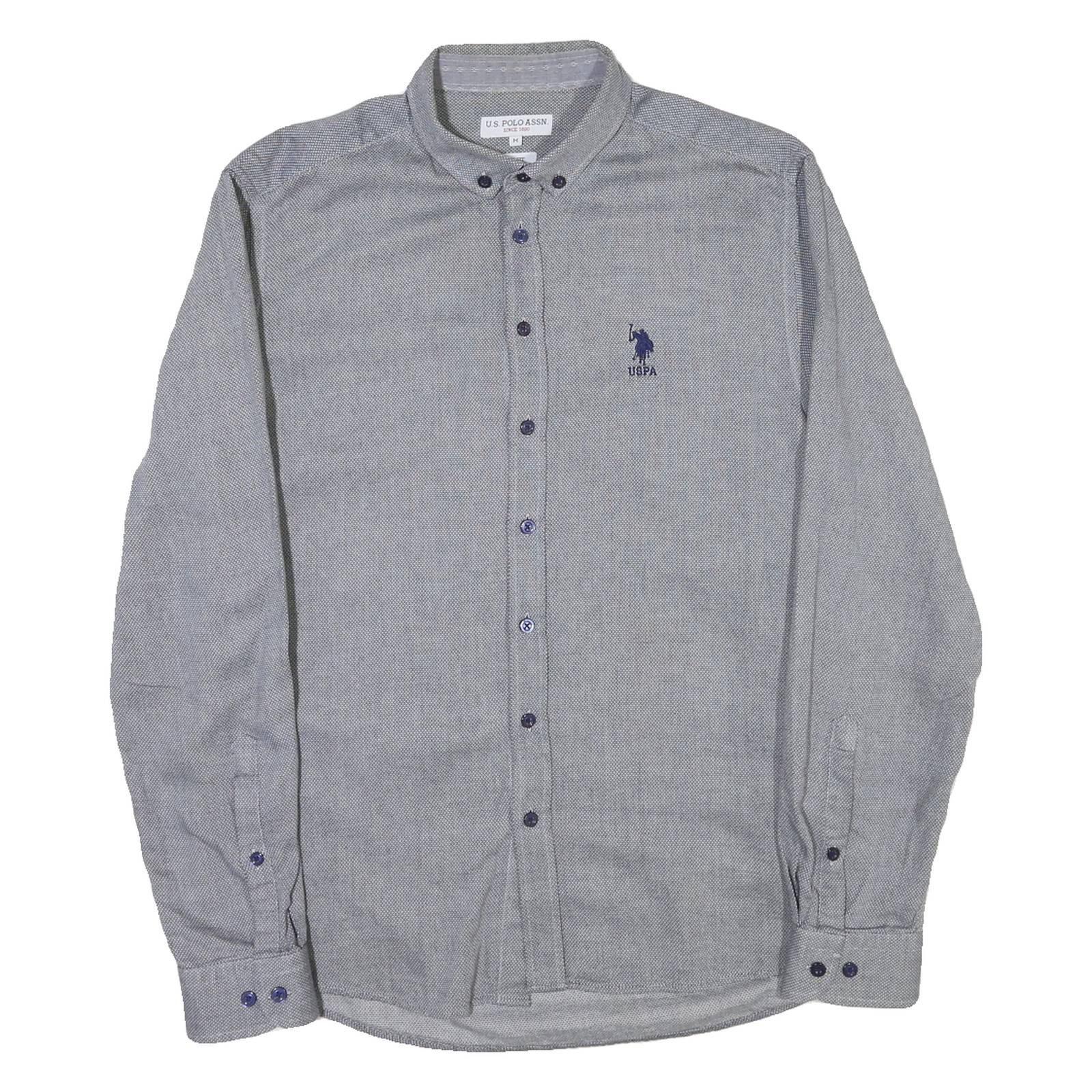 U.S. POLO ASSN Mens Blue Button-Down Shirt M Cotton Blend Classic Fit Casual