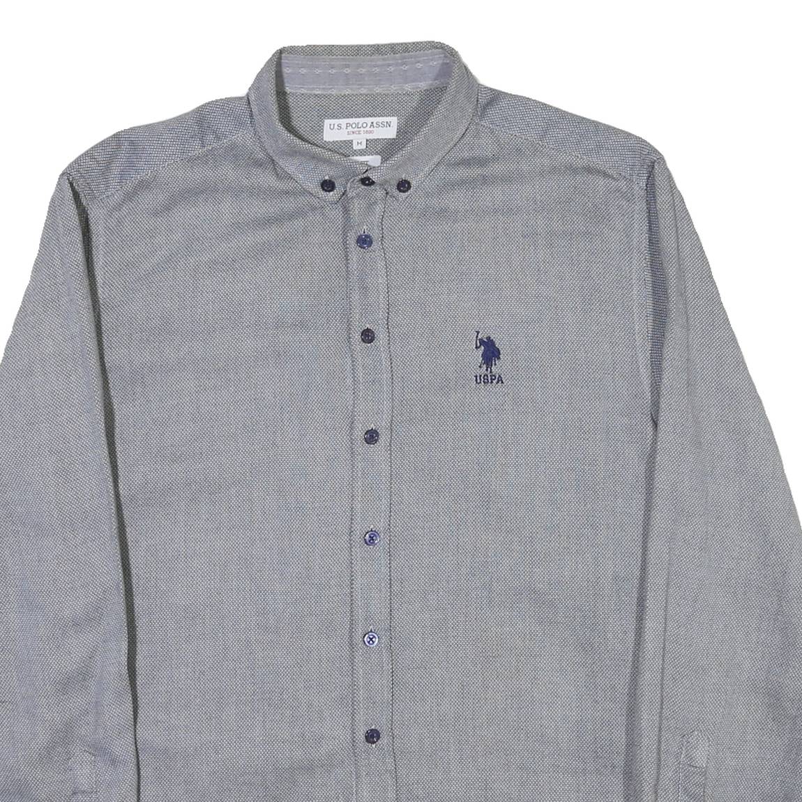U.S. POLO ASSN Mens Blue Button-Down Shirt M Cotton Blend Classic Fit Casual