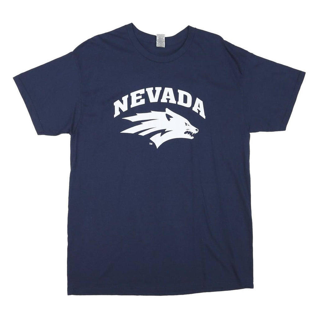 GILDAN Mens Navy Blue Nevada Graphic T-Shirt L Short Sleeve Crew Neck America