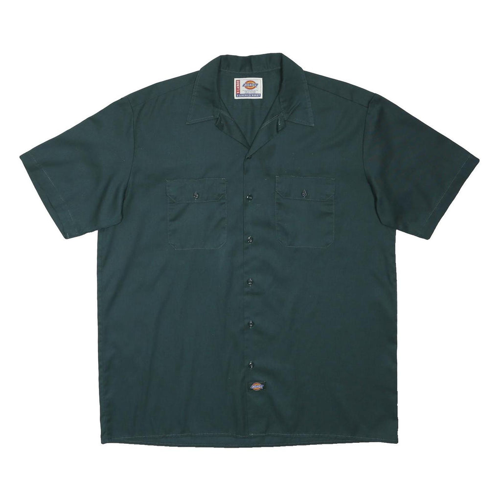 DICKIES Mens Green Workwear Shirt XL Polyester Blend Short Sleeve Button Pockets