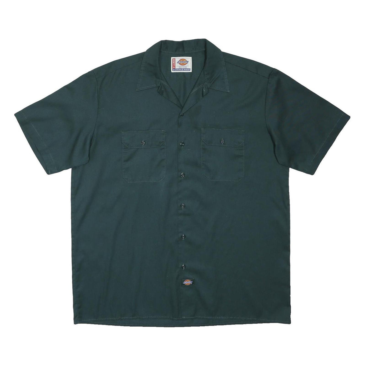 DICKIES Mens Green Workwear Shirt XL Polyester Blend Short Sleeve Button Pockets