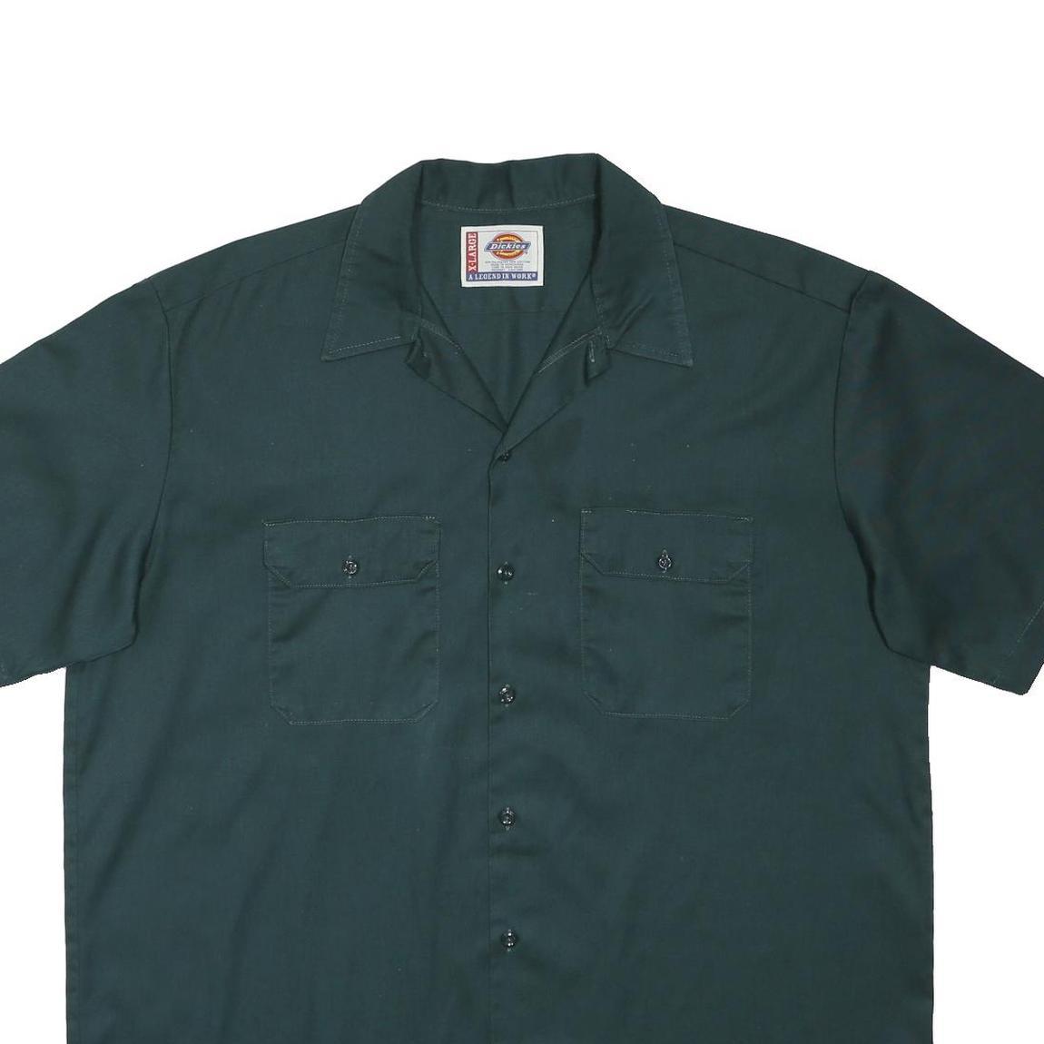 DICKIES Mens Green Workwear Shirt XL Polyester Blend Short Sleeve Button Pockets