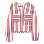 ZARA Womens Red & White Striped Zip Jacket S Woven Long Sleeve Casual