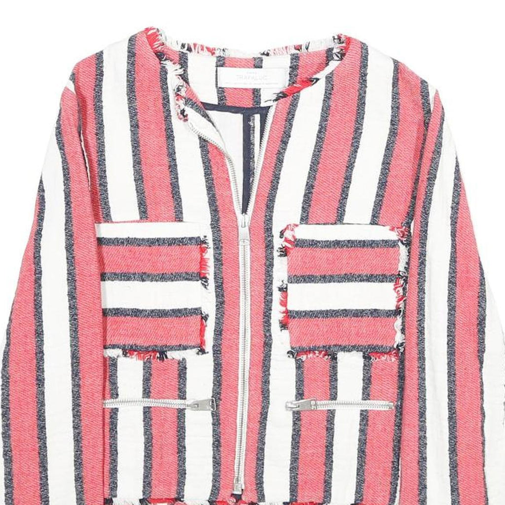 ZARA Womens Red & White Striped Zip Jacket S Woven Long Sleeve Casual