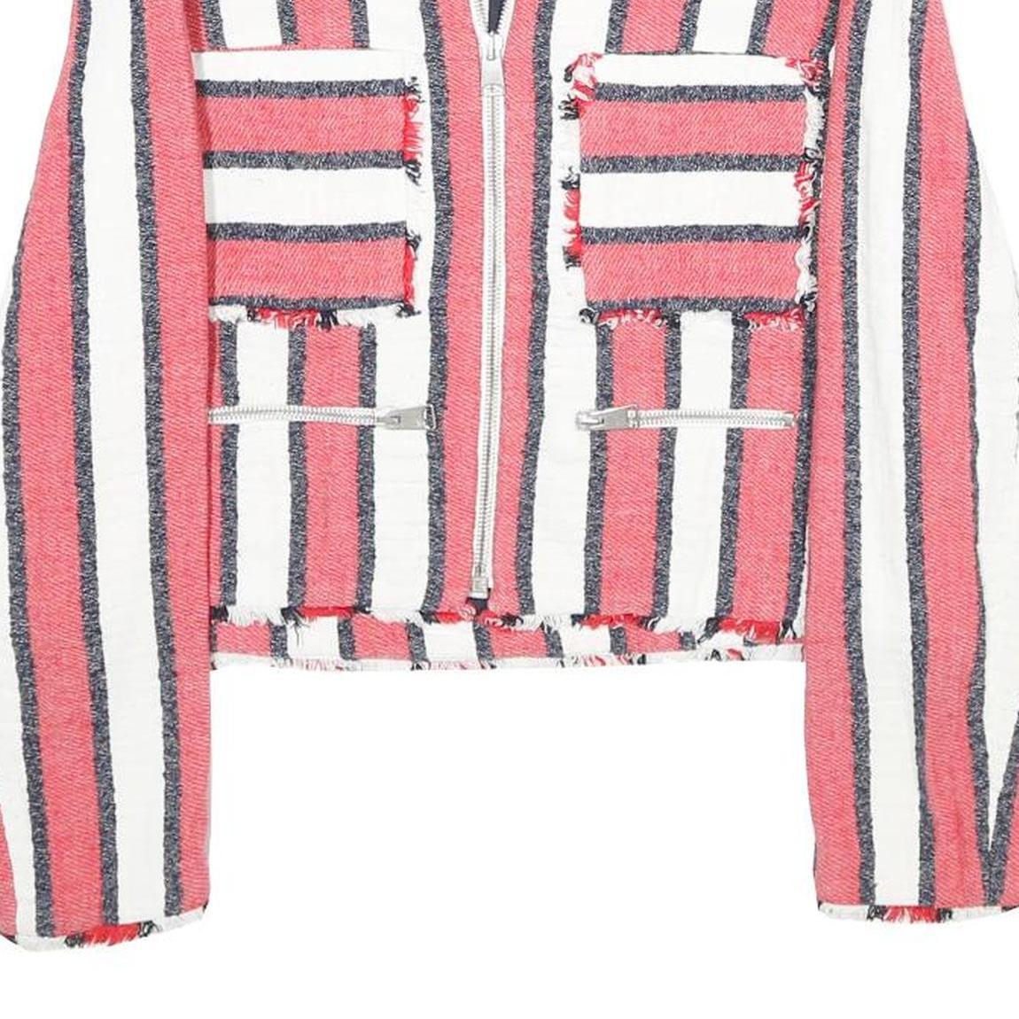 ZARA Womens Red & White Striped Zip Jacket S Woven Long Sleeve Casual