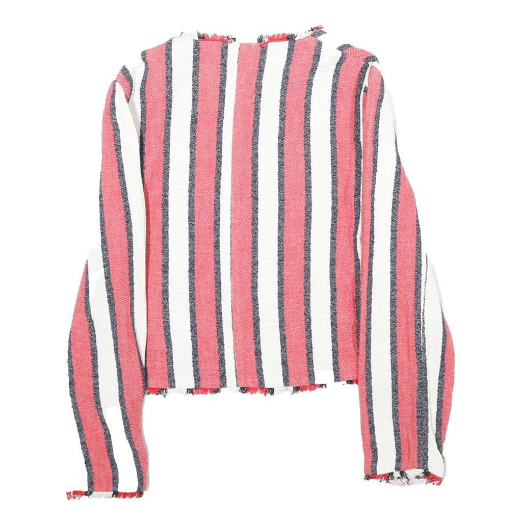 ZARA Womens Red & White Striped Zip Jacket S Woven Long Sleeve Casual