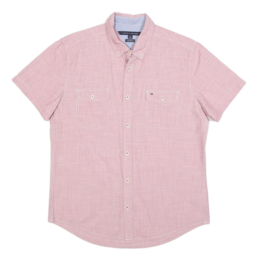 TOMMY HILFIGER Mens Pink Shirt L Button Down Short Sleeve Cotton Casual