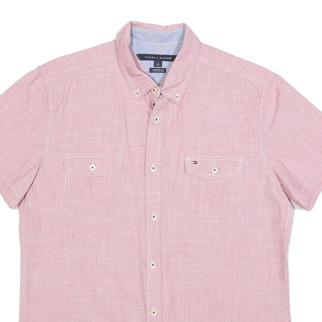 TOMMY HILFIGER Mens Pink Shirt L Button Down Short Sleeve Cotton Casual