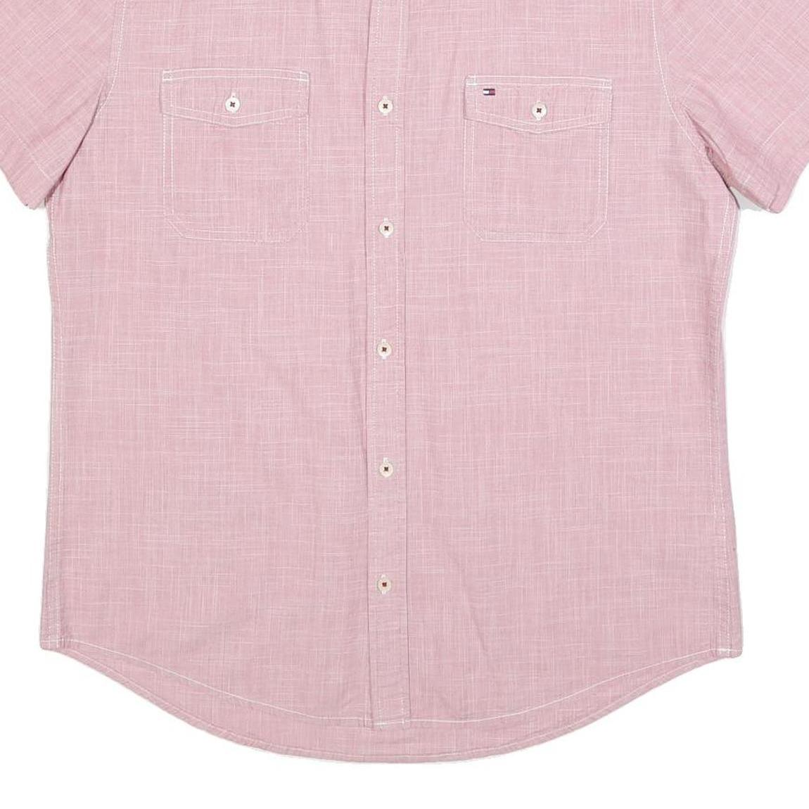 TOMMY HILFIGER Mens Pink Shirt L Button Down Short Sleeve Cotton Casual